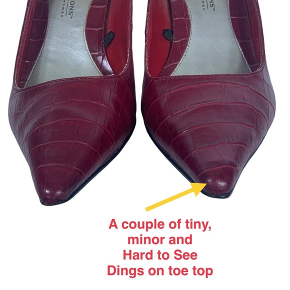 Expressions Pointy Toe Heels Faux Alligator Pumps 3.25 in Red Wine Women SZ 8 - Picture 9 of 16